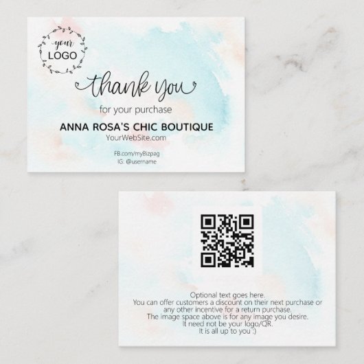 *~*Abstrakte Pastel Rainbow Herz Dankeschön Logo Q Begleitkarte (Vorne/Hinten)