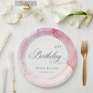 Abstrakte Pastel Rosa Lila jedes Alter Geburtstag Pappteller