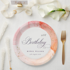 Abstrakte Pastel Rosa Orange jeden Geburtstag Pappteller