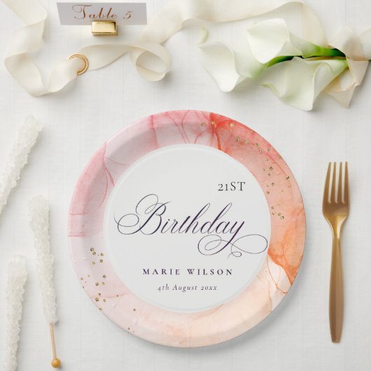 Abstrakte Pastel Rosa Orange jeden Geburtstag Pappteller (Hochzeit)