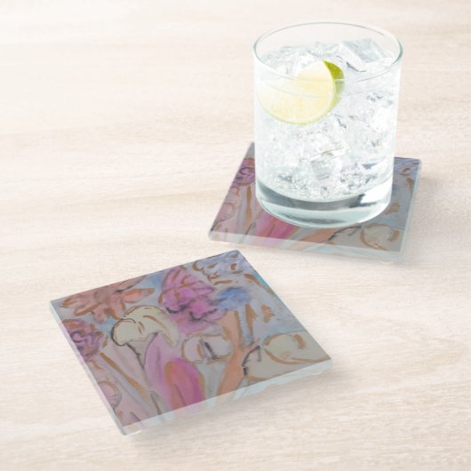 Abstrakte Pastell Floral Glasuntersetzer (Schrägansicht)