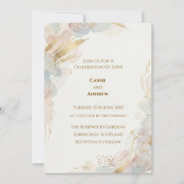Abstrakte Pastell-Gold-Wasserfarben-Hochzeit Einladung
