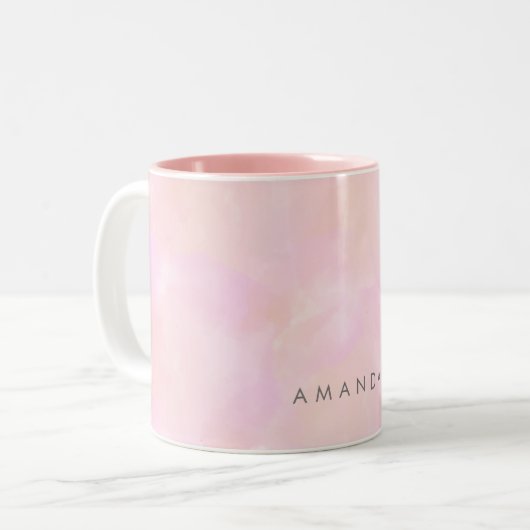 Abstrakte Pastell Pink Peach Wasserfarbe Persönlic Zweifarbige Tasse (Vorderseite Links)
