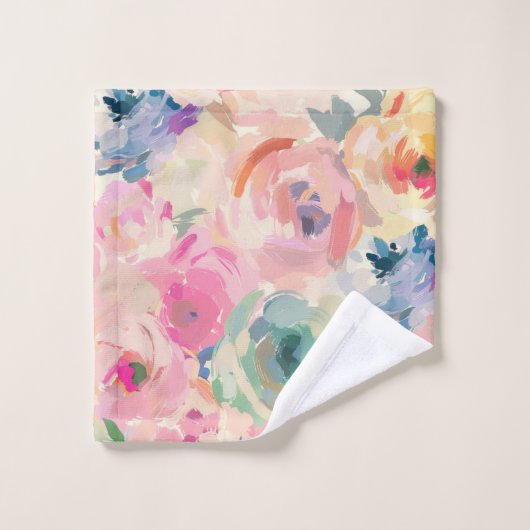 Abstrakte Pastellfarben Blume Blumenmuster Badhandtuch Set (Waschlappen)