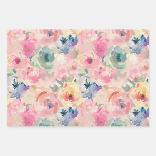 Abstrakte Pastellfarben Blume Blumenmuster Geschenkpapier Set (Vorderseite 3)