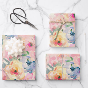 Abstrakte Pastellfarben Blume Blumenmuster Geschenkpapier Set