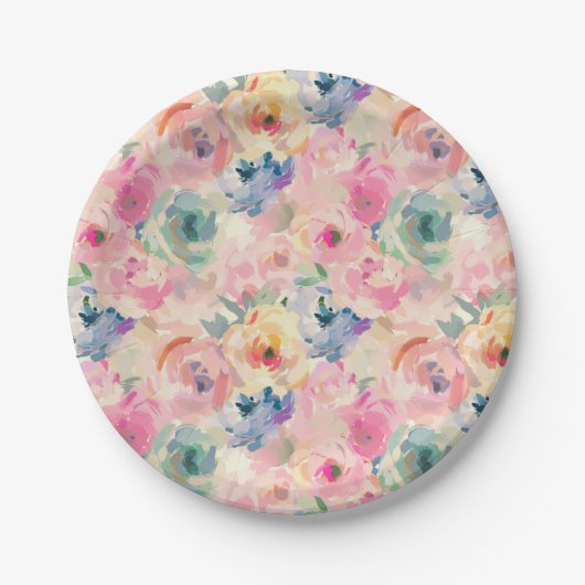 Abstrakte Pastellfarben Blume Blumenmuster Pappteller (Vorderseite)