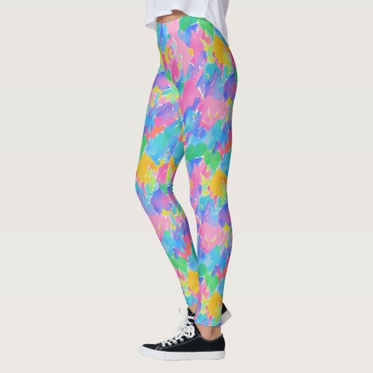 Abstrakte Pastellfarben Wasserfarbe Stroke Muster Leggings (Links)