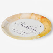 Abstrakte Pastellgelbe Orange jeden Geburtstag Pappteller (Schrägansicht)