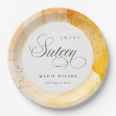 Abstrakte Pastellgelbe Orange Süße 16 Geburtstag Pappteller (Vorderseite)