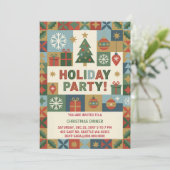 Abstrakte Patchwork-Feiertags-Weihnachtsfeier Einladung (Stehend Vorderseite)