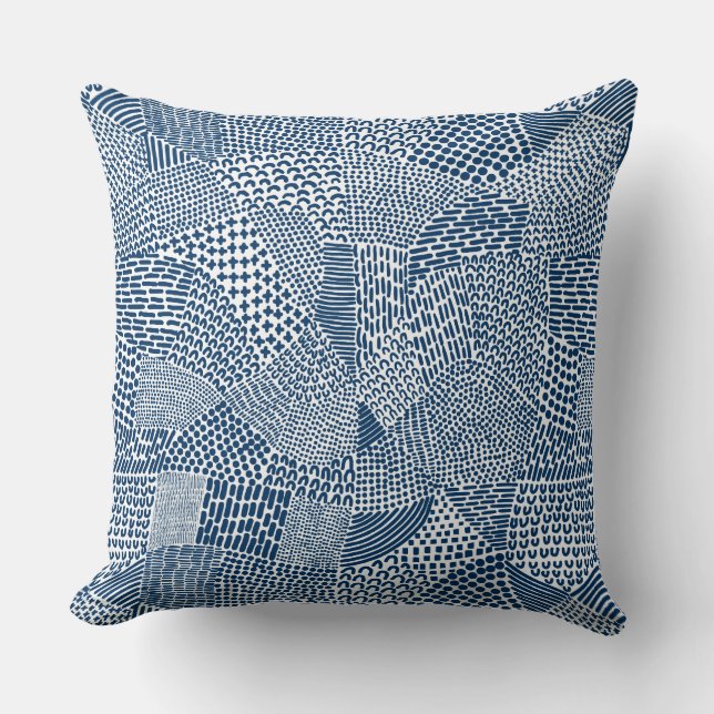 Abstrakte Patchwork-Karte - Indigo Dye Blue on Whi Kissen (Vorderseite)