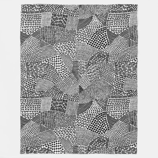 Abstrakte Patchwork-Karte - Schwarz auf Weiß Fleecedecke (Vorderseite)