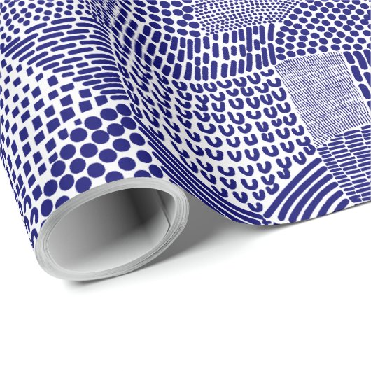 Abstrakte Patchwork Map - Deep Navy Blue on White Geschenkpapier (Rolleneckpunkt)
