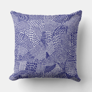 Abstrakte Patchwork Map - Deep Navy Blue on White Kissen