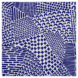 Abstrakte Patchwork Map - Deep Navy Blue on White Stoff