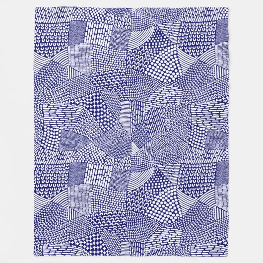 Abstrakte Patchwork Map - White on Deep Navy Blue Fleecedecke (Vorderseite)