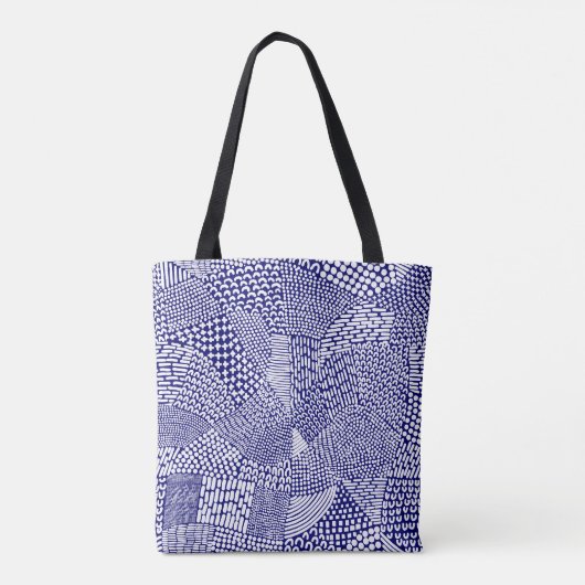 Abstrakte Patchwork Map - White on Deep Navy Blue Tasche (Rückseite)