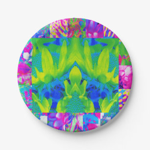 Abstrakte Patchwork-Sonnenblumen-Garten-Collage Pappteller