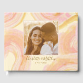 Abstrakte Peach Paint Swirl Custom Foto Wedding Gästebuch (Vorderseite)