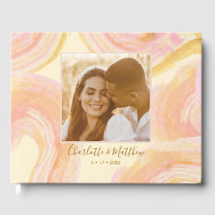 Abstrakte Peach Paint Swirl Custom Foto Wedding Gästebuch