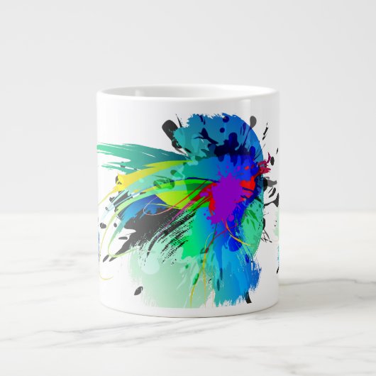 Abstrakte Peacock Paint-Spritzer Jumbo-Tasse (Vorderseite)