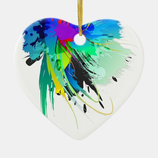 Abstrakte Peacock Paint-Spritzer Keramikornament (Vorne)
