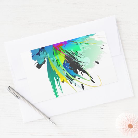 Abstrakte Peacock Paint-Spritzer Rechteckiger Aufkleber (Umschlag)