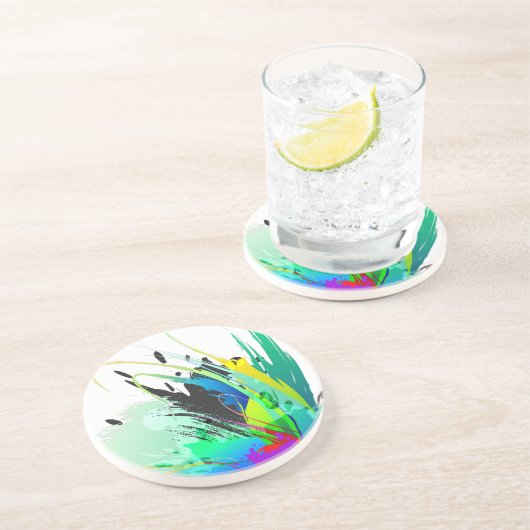 Abstrakte Peacock Paint-Spritzer Sandstein Untersetzer (Seite)