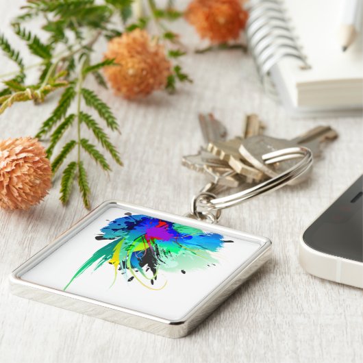 Abstrakte Peacock Paint-Spritzer Schlüsselanhänger (Seite)