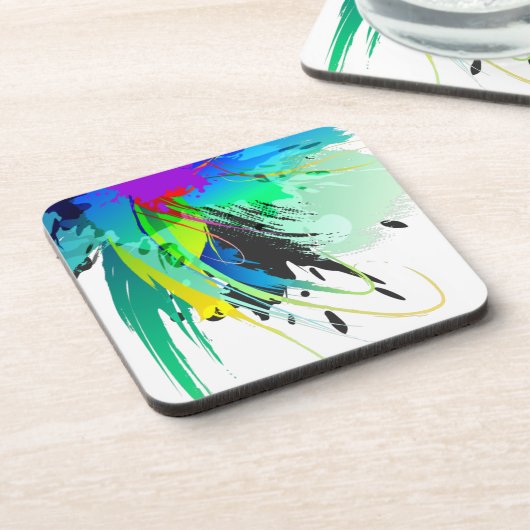 Abstrakte Peacock Paint-Spritzer Untersetzer (Linke Seite)