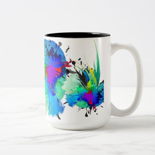 Abstrakte Peacock Paint-Spritzer Zweifarbige Tasse (Rechts)