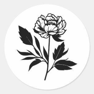 Abstrakte Peony Art in BW Runder Aufkleber