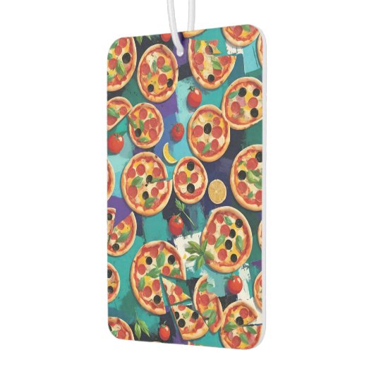 Abstrakte Pepperoni Pizza auf blauem Hintergrund Autolufterfrischer (Links)