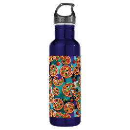 Abstrakte Pepperoni Pizza auf blauem Hintergrund Edelstahlflasche