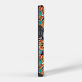 Abstrakte Pepperoni Pizza auf blauem Hintergrund iPhone Hülle (Rechte Seite)