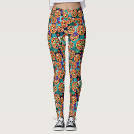 Abstrakte Pepperoni Pizza auf blauem Hintergrund Leggings