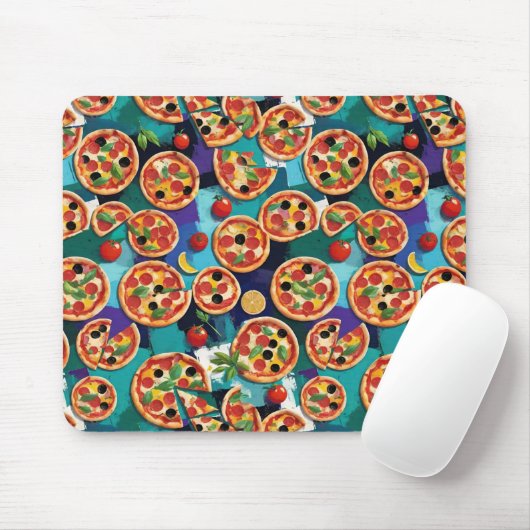 Abstrakte Pepperoni Pizza auf blauem Hintergrund Mousepad (Mit Mouse)
