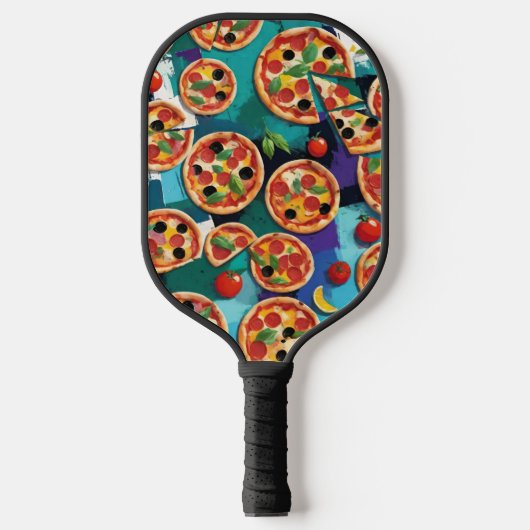 Abstrakte Pepperoni Pizza auf blauem Hintergrund Pickleball Schläger (Vorderseite)