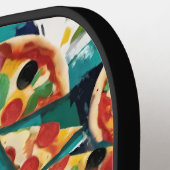 Abstrakte Pepperoni Pizza auf blauem Hintergrund Pickleball Schläger (Linke Seite)