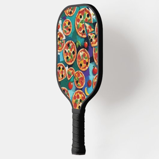 Abstrakte Pepperoni Pizza auf blauem Hintergrund Pickleball Schläger (Links)