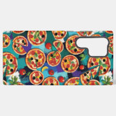 Abstrakte Pepperoni Pizza auf blauem Hintergrund Samsung Galaxy Hülle (Rückseite (Horizontal))