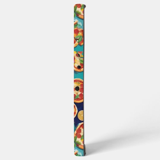 Abstrakte Pepperoni Pizza auf blauem Hintergrund Samsung Galaxy Hülle (Linke Seite)