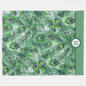 Abstrakte Pfauenfeathers Muster Monogram Fleecedecke (Vorderseite (Horizontal))