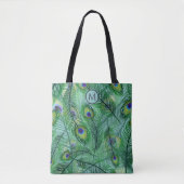 Abstrakte Pfauenfeathers Muster Monogram Tasche (Vorderseite)