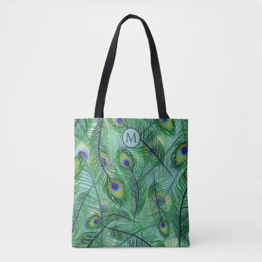 Abstrakte Pfauenfeathers Muster Monogram Tasche (Vorderseite)