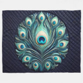 Abstrakte Pfauenfeathers Navy Blue Fleecedecke (Vorderseite (Horizontal))