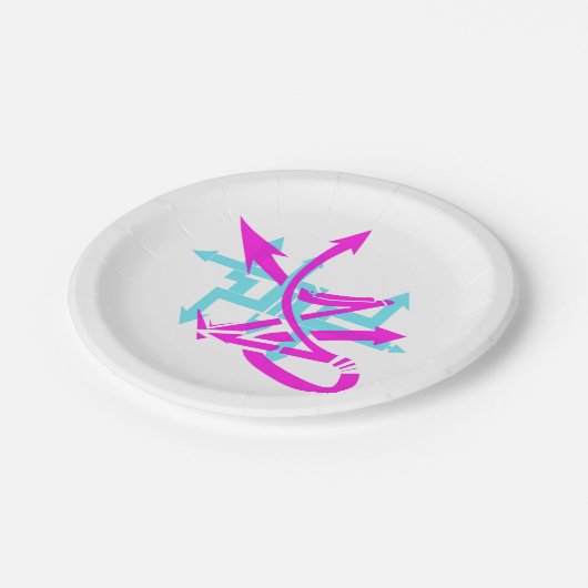 Abstrakte Pfeiltasten-Teller Pappteller (Schrägansicht)