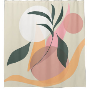 Abstrakte Pflanze Illustration Formen Rosa Vegetat Duschvorhang