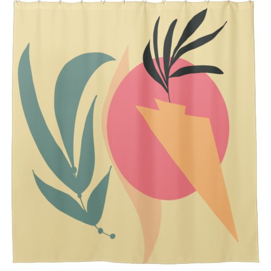 Abstrakte Pflanze Illustrationsformen Rosa Gelb Duschvorhang (Vorderseite)